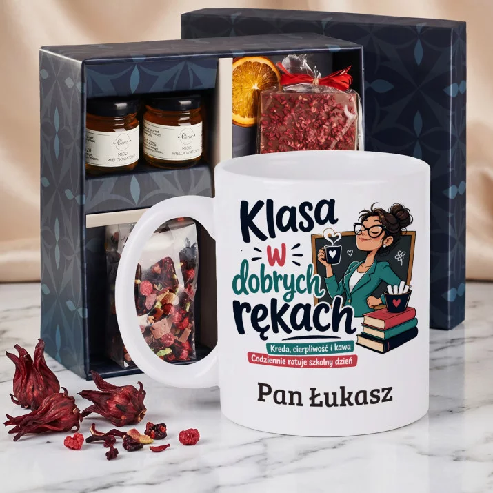 Zestaw Prezenowy z Kubkiem Dla Wychowawcy Na Dzień Nauczyciela Dla Mężczyzny: Klasa W Dobrych Rękach Zestaw Prezenowy z Kubkiem Dla Wychowawcy Na Dzień Nauczyciela Dla Mężczyzny: Klasa W Dobrych Rękach