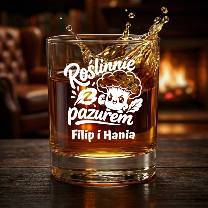Szklanki Do Whisky z Grawerem Dla Wegetarian Prezent Dla Pary: Roślinnie Z Pazurem Szklanki Do Whisky z Grawerem Dla Wegetarian Prezent Dla Pary: Roślinnie Z Pazurem
