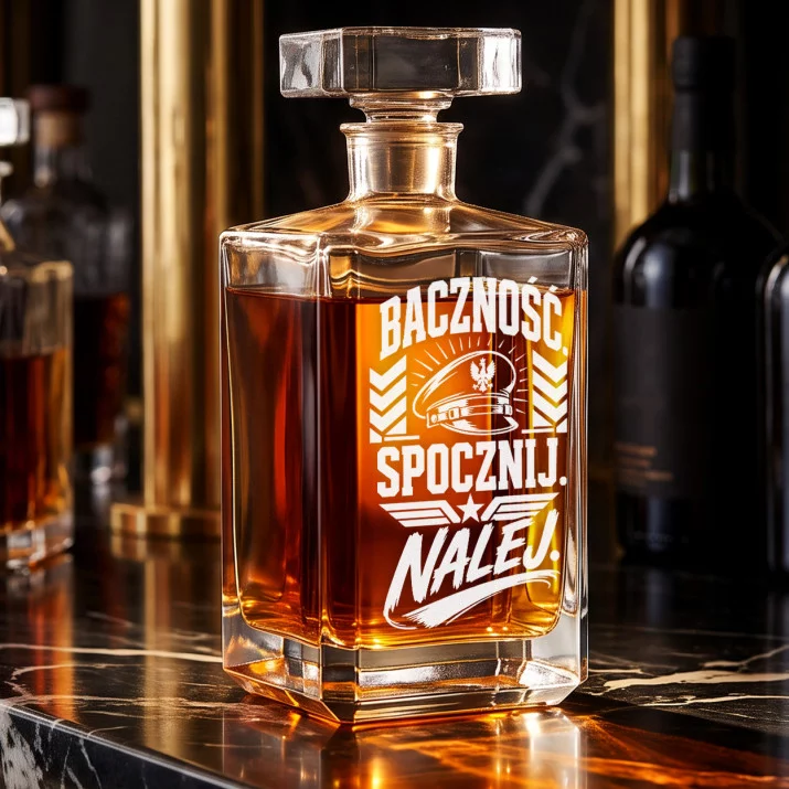 Karafka Do Whisky z Grawerem Na Przysięgę Wojskową Prezent Dla Żołnierza: Baczność. Spocznij. Nalej.