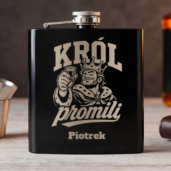 Piersiówka Z Grawerem Dla Kolegi Prezent Dla Mężczyzny: Król Promili Piersiówka Z Grawerem Dla Kolegi Prezent Dla Mężczyzny: Król Promili