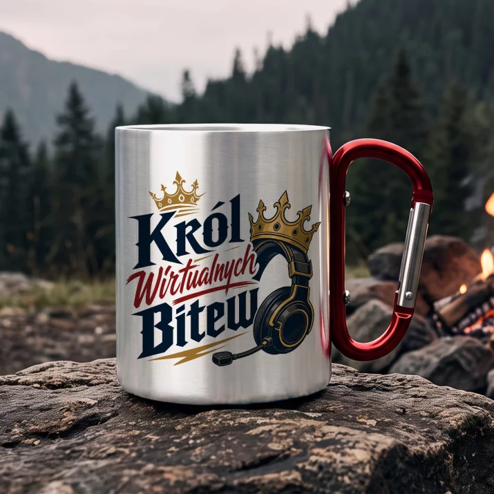Kubek Metalowy z Karabińczykiem Dla Gracza Prezent Dla Mężczyzny: Wirtualny Wojownik Kubek Metalowy z Karabińczykiem Dla Gracza Prezent Dla Mężczyzny: Wirtualny Wojownik