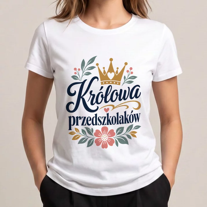 Koszulka Damska Biała Dla Przedszkolanki Prezent Dla Kobiety: Botaniczna Królowa Maluchów