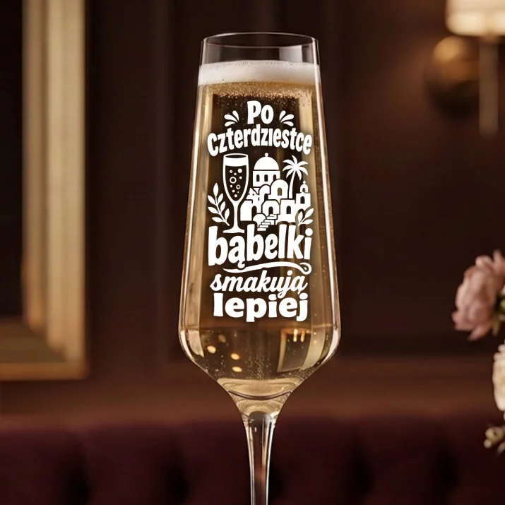 Kieliszek Do Szampana Z Grawerem Dla 40 Latka Prezent Na 40 Urodziny Dla Mężczyzny: Bąbelkowa Czterdziestka Kieliszek Do Szampana Z Grawerem Dla 40 Latka Prezent Na 40 Urodziny Dla Mężczyzny: Bąbelkowa Czterdziestka