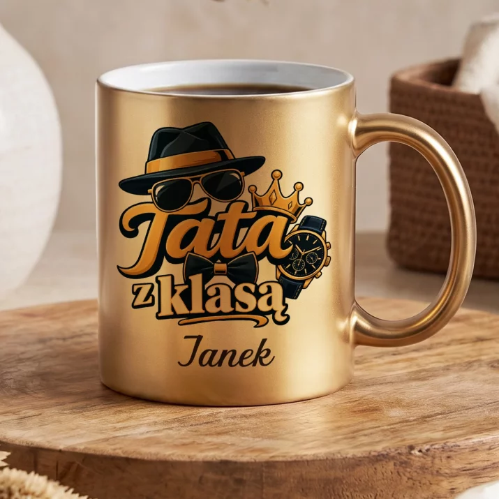 Złoty Kubek Na Dzień Taty Prezent Dla Taty Mężczyzny: Tata Z Klasą
