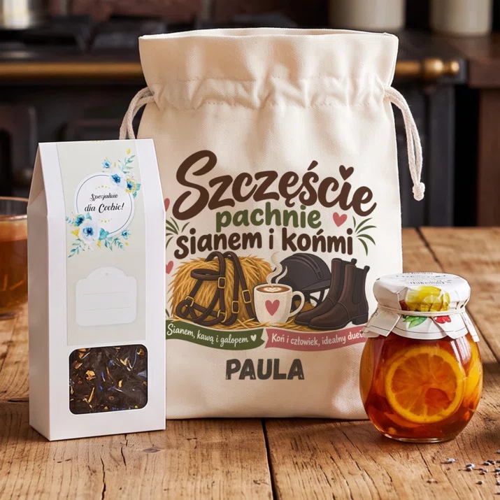 Zestaw Prezentowy z Herbatą Dla Koniary Prezent Dla Kobiety: Szczęście Pachnie Sianem Zestaw Prezentowy z Herbatą Dla Koniary Prezent Dla Kobiety: Szczęście Pachnie Sianem