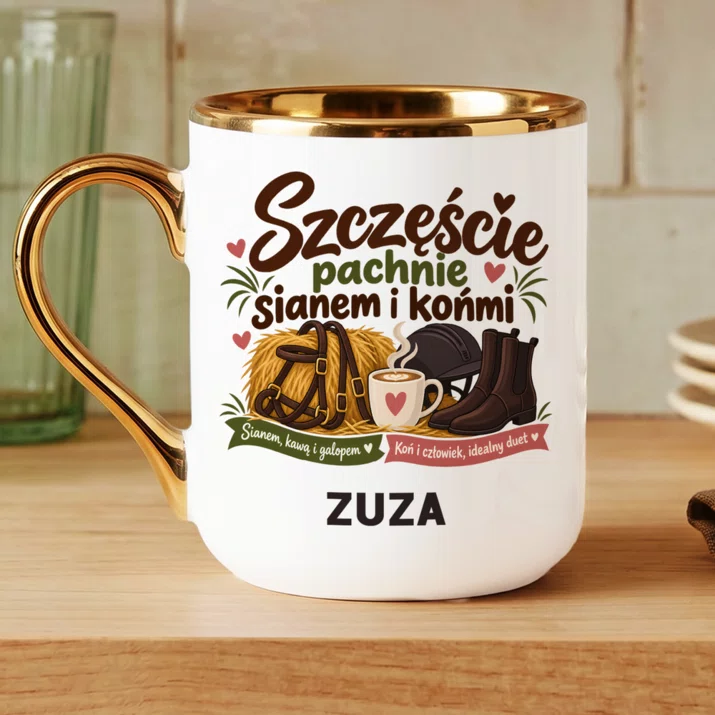 Kubek Personalizowany Dla Koniary Prezent Dla Kobiety: Szczęście Pachnie Sianem Kubek Personalizowany Dla Koniary Prezent Dla Kobiety: Szczęście Pachnie Sianem