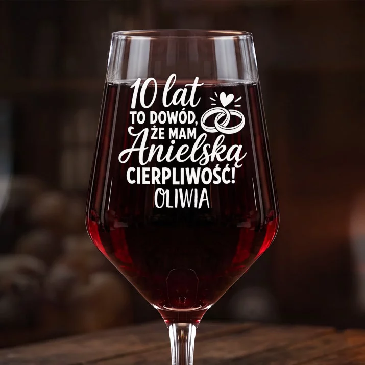 Mega Kieliszek Do Wina z Grawerem Na 10 Rocznicę Ślubu Prezent Dla Kobiety: 10 Lat Anielska Mega Kieliszek Do Wina z Grawerem Na 10 Rocznicę Ślubu Prezent Dla Kobiety: 10 Lat Anielska