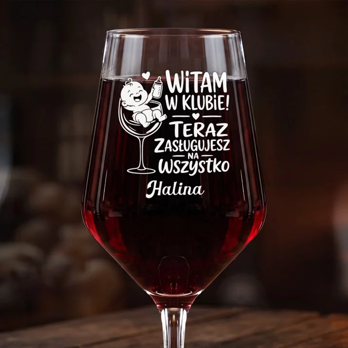 Mega Kieliszek Do Wina z Grawerem Na Narodziny Dziecka Prezent Dla Kobiety: Witam W Klubie Mega Kieliszek Do Wina z Grawerem Na Narodziny Dziecka Prezent Dla Kobiety: Witam W Klubie