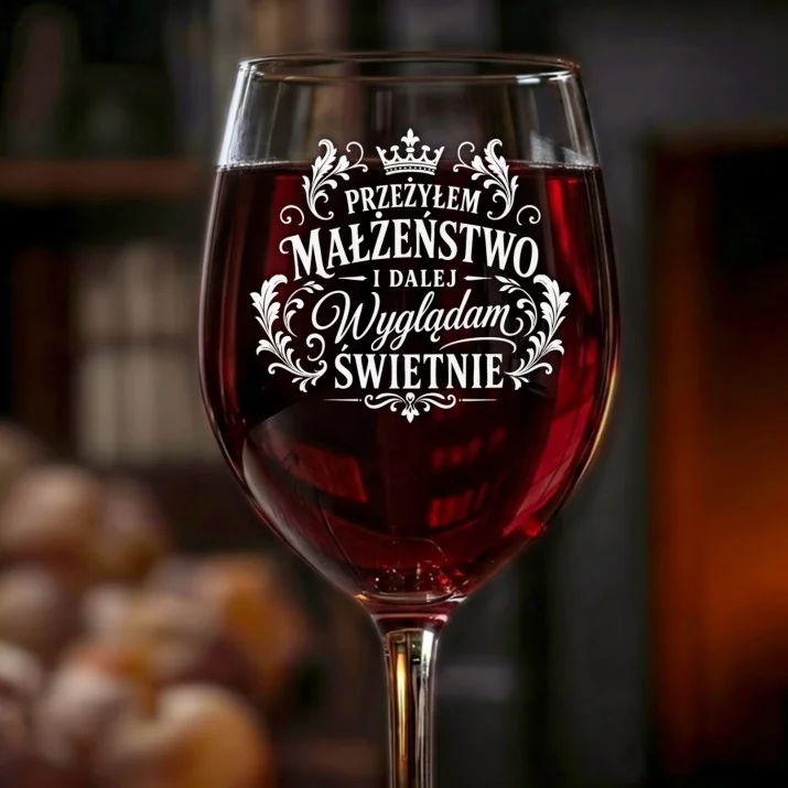 Kieliszek Do Wina Na Rocznicę Ślubu Prezent Na Walentynki Dla Mężczyzny: Przeżyłem Małżeństwo Grawer Kieliszek Do Wina Na Rocznicę Ślubu Prezent Na Walentynki Dla Mężczyzny: Przeżyłem Małżeństwo Grawer