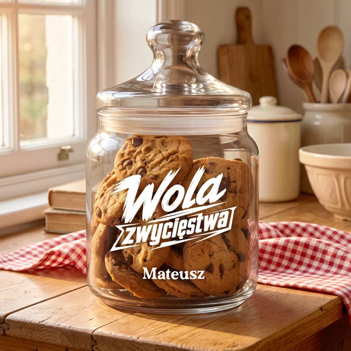 Słoik Na Ciastka z Grawerem Dla Sportowca Prezent Dla Mężczyzny: Wola Zwycięstwa Słoik Na Ciastka z Grawerem Dla Sportowca Prezent Dla Mężczyzny: Wola Zwycięstwa