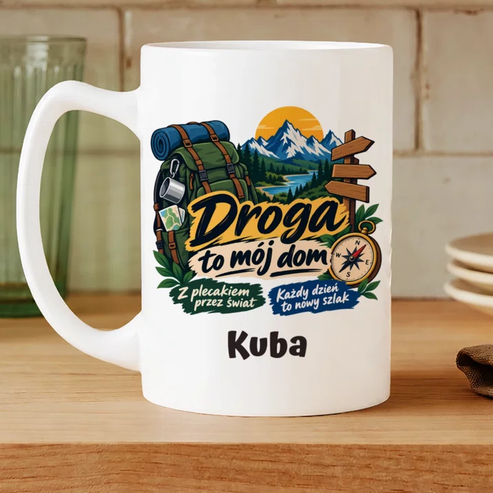 Kubek Personalizowany Dla Podróżnika Prezent Dla Mężczyzny: Droga To Mój Dom Kubek Personalizowany Dla Podróżnika Prezent Dla Mężczyzny: Droga To Mój Dom