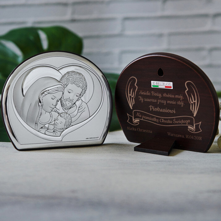 Aniele Boży - Św. Rodzina - Półkole - Srebrny Obrazek z Grawerem