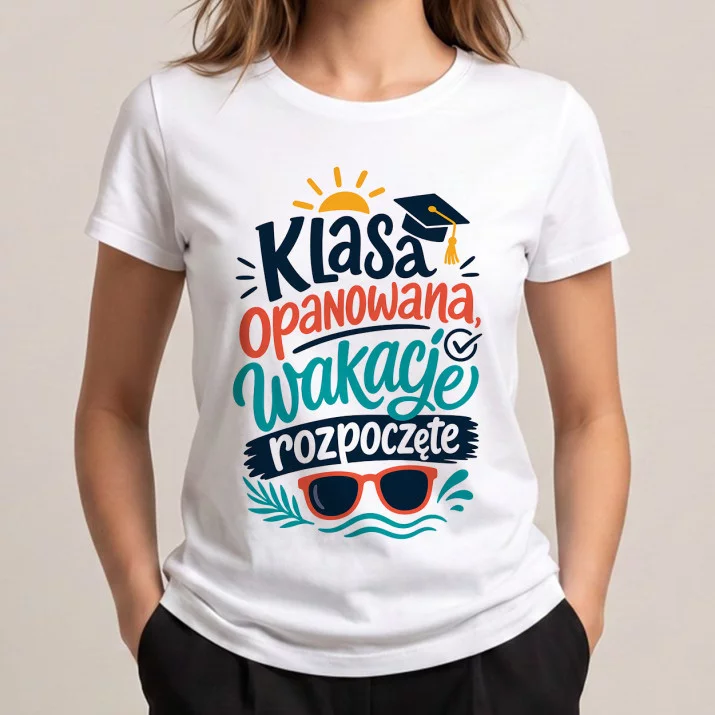 Koszulka Damska Biała Dla Nauczycielki Na Koniec Roku Prezent Na Dzień Nauczyciela Dla Kobiety: Wakacyjny Triumf