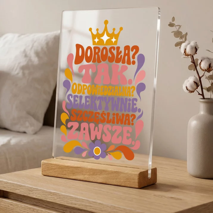 Druk Na Szkle Na Osiemnastkę Prezent Dla Kobiety: Dorosła I Szczęśliwa