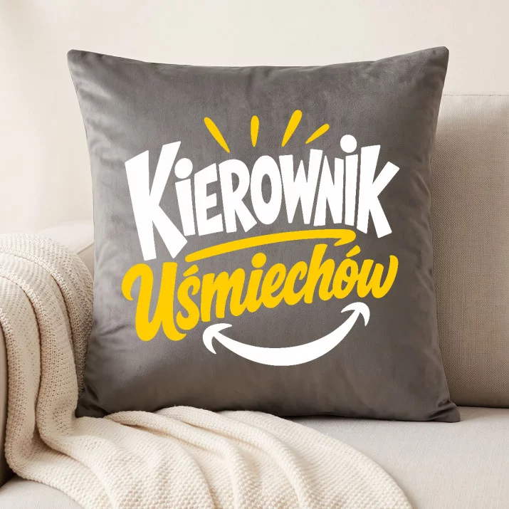 Poduszka Dekoracyjna Dla Kolegi Prezent Dla Mężczyzny: Kierownik Uśmiechów Poduszka Dekoracyjna Dla Kolegi Prezent Dla Mężczyzny: Kierownik Uśmiechów