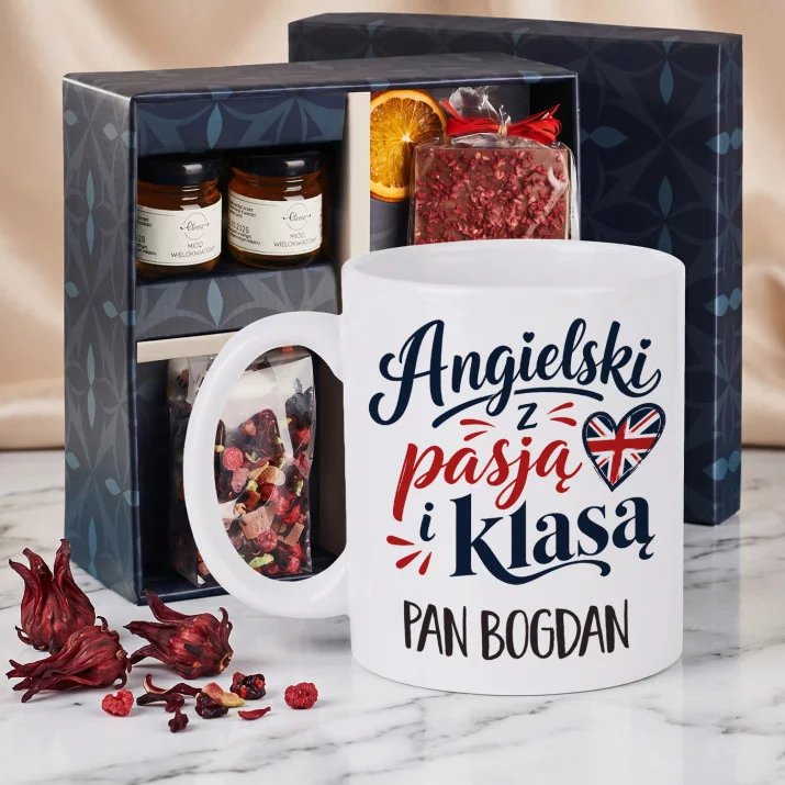 Zestaw Prezenowy z Kubkiem Dla Nauczyciela Angielskiego Dla Mężczyzny: Angielski Z Pasją I Klasą