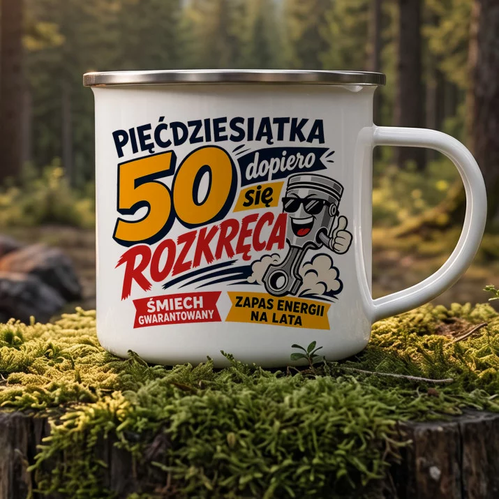 Kubek Emaliowany Dla 50 Latka Prezent Na 50 Urodziny Dla Mężczyzny: Półwiecze Śmiechu Kubek Emaliowany Dla 50 Latka Prezent Na 50 Urodziny Dla Mężczyzny: Półwiecze Śmiechu