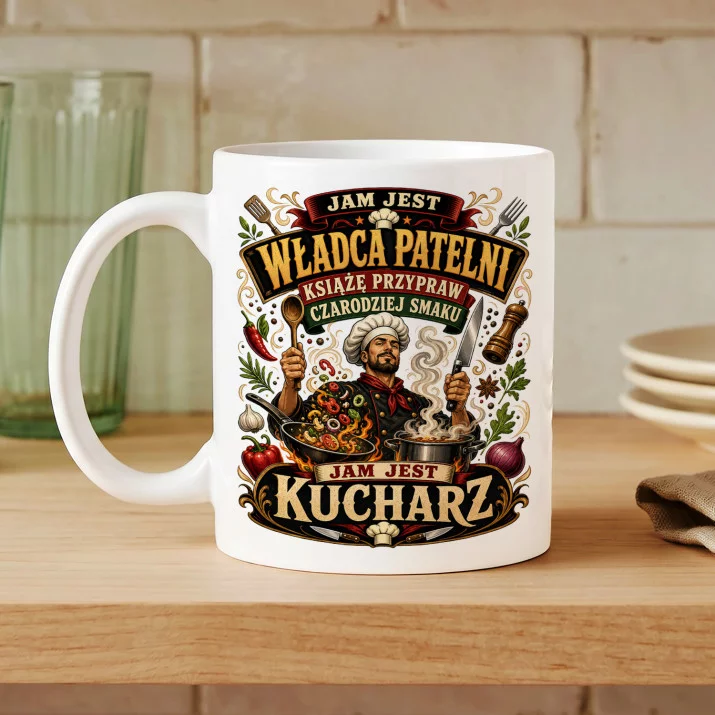 Kubek Z Nadrukiem Dla Kucharza Prezent Dla Mężczyzny: Władca Patelni I Kubek Z Nadrukiem Dla Kucharza Prezent Dla Mężczyzny: Władca Patelni I