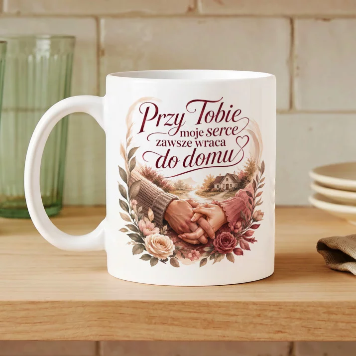 Kubek Z Nadrukiem Dla Narzeczonego Prezent Na Dzień Chłopaka Dla Mężczyzny: Przy Tobie Kubek Z Nadrukiem Dla Narzeczonego Prezent Na Dzień Chłopaka Dla Mężczyzny: Przy Tobie