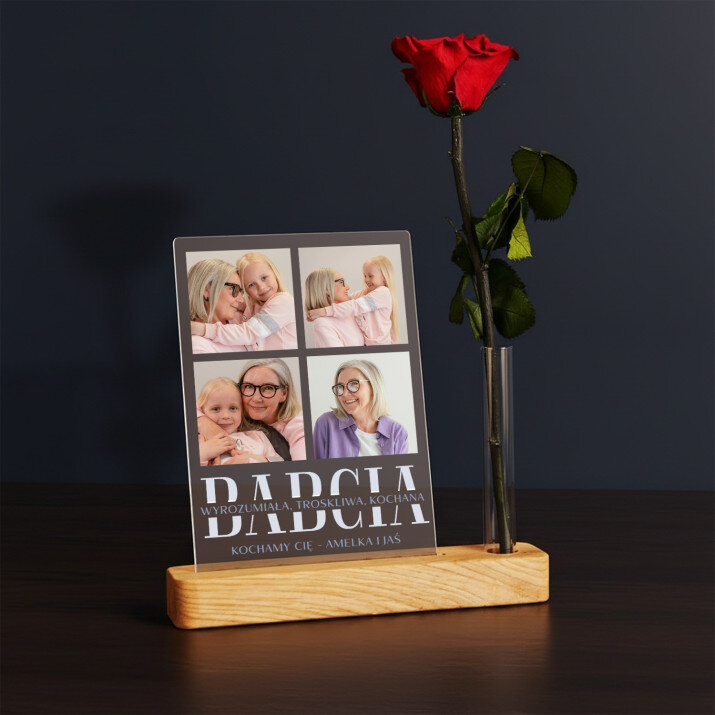 Babcia - Wydruk na szkle akrylowym z różą