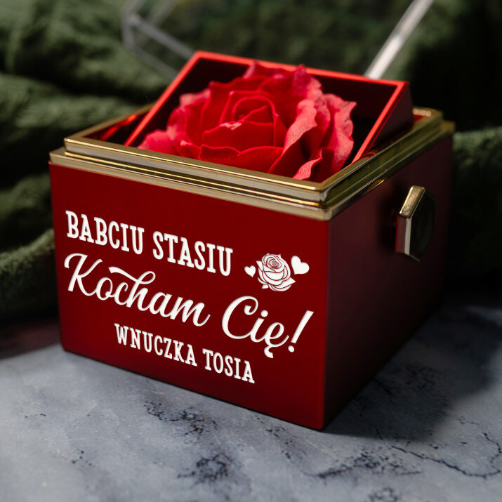 Babciu kocham cię - Pudełko z różą na biżuterię