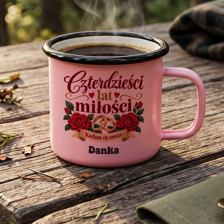 Kubek Emaliowany Na 40 Rocznicę Ślubu Prezent Dla Kobiety: Czterdzieści Lat Miłości