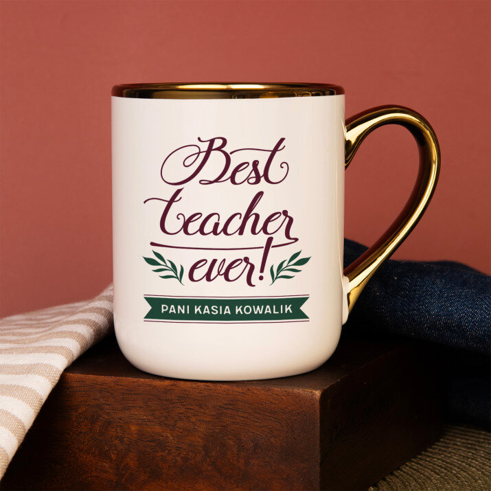 Best teacher ever - Kubek ceramiczny ze złotym rantem