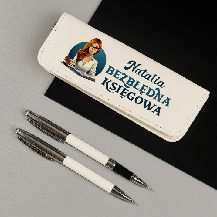 Bezbłędna księgowa - Zestaw piśmienniczy w skórzanym piórniku
