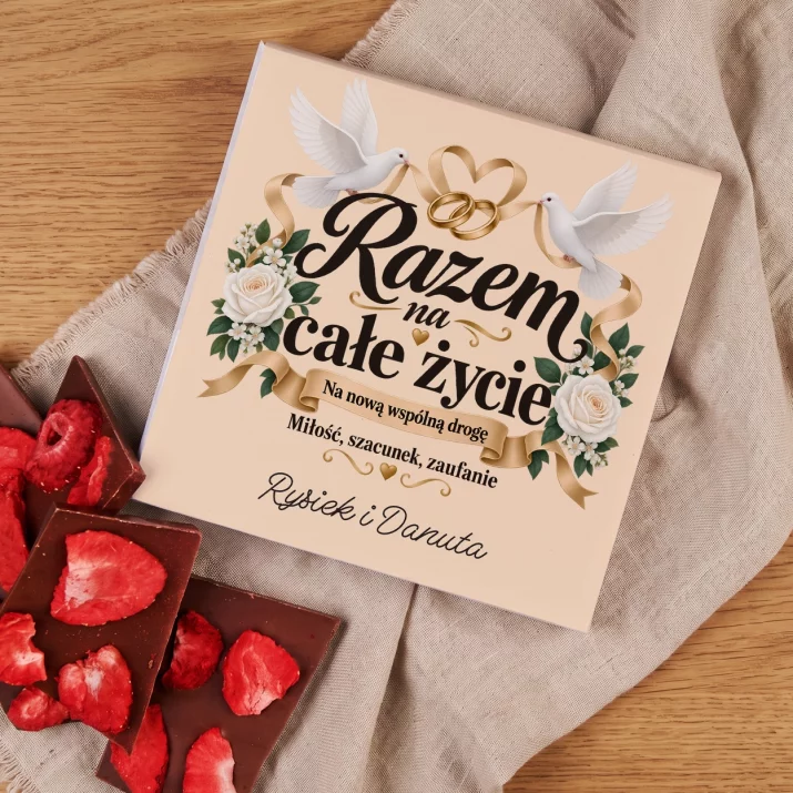 Czekolada z Truskawkami Na Ślub Prezent Dla Pary Młodej Pary: Razem Na Całe Życie Czekolada z Truskawkami Na Ślub Prezent Dla Pary Młodej Pary: Razem Na Całe Życie