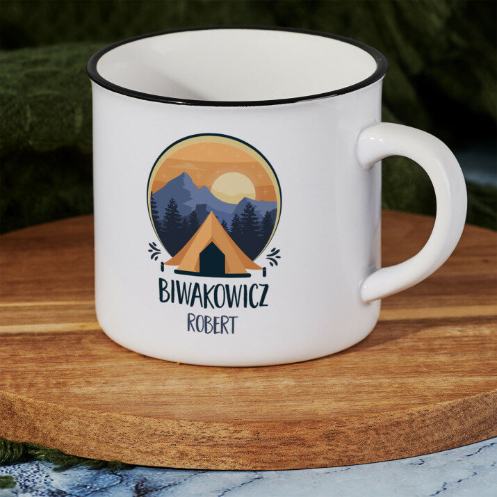 Biwakowicz - Kubek ceramiczny z czarnym rantem