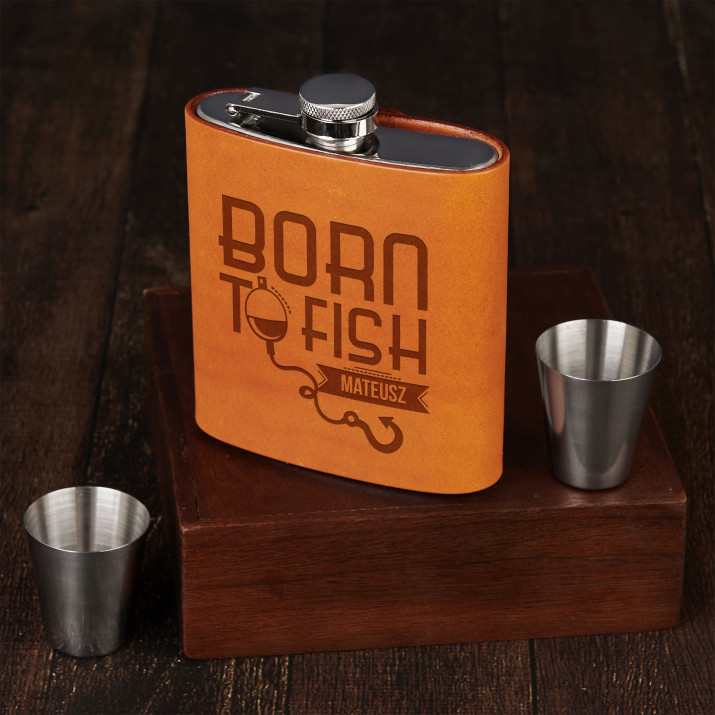 Born to fish - Piersiówka w skórzanej oprawie