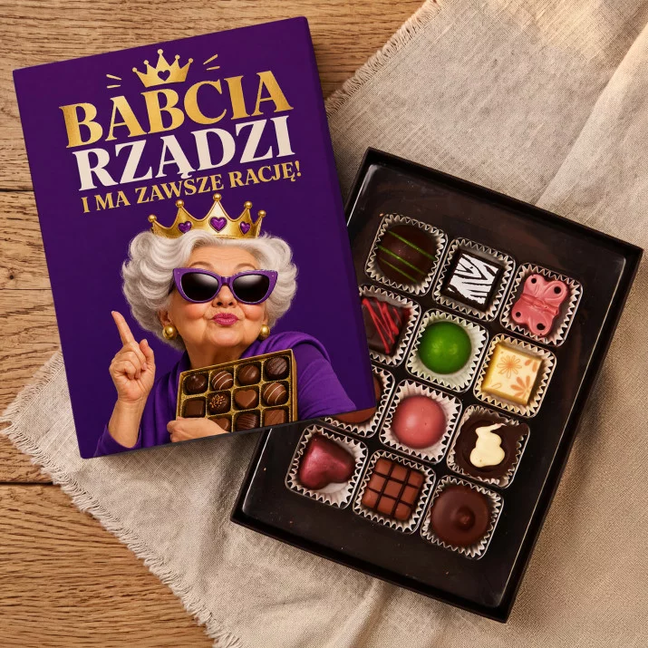 Czekoladki Na Dzień Babci Prezent Dla Babci Kobiety: Babcia Rządzi Praliny Czekoladki Na Dzień Babci Prezent Dla Babci Kobiety: Babcia Rządzi Praliny