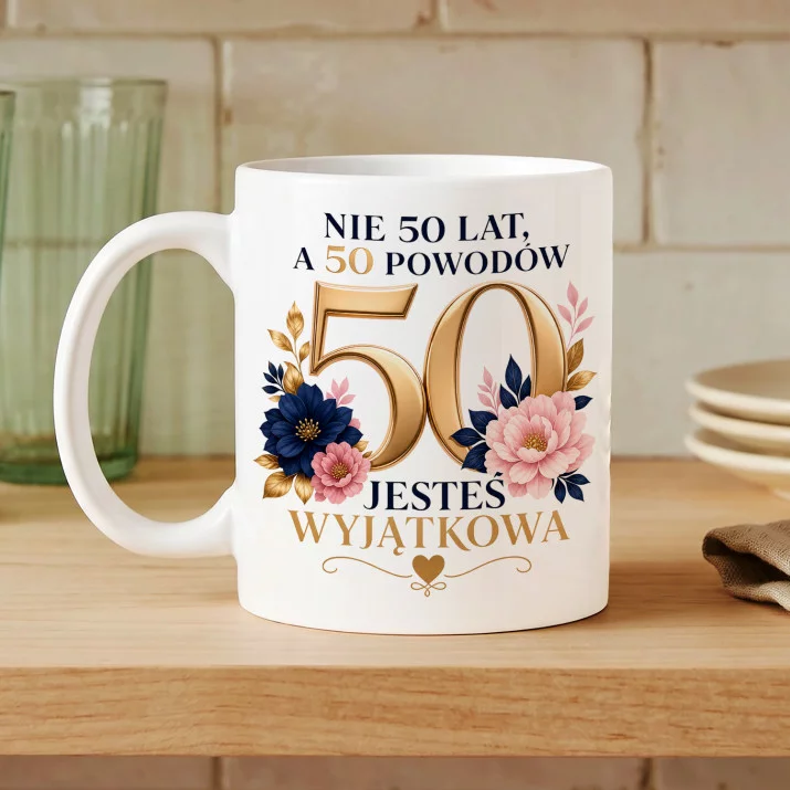 Kubek Z Nadrukiem Na 50 Prezent Na 50 Urodziny Dla Kobiety: 50 Powodów Wyróżnienia Kubek Z Nadrukiem Na 50 Prezent Na 50 Urodziny Dla Kobiety: 50 Powodów Wyróżnienia