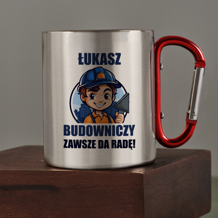Budowniczy zawsze da radę - Kubek metalowy z karabińczykiem