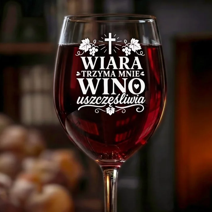 Kieliszek Do Wina Dla Osoby Wierzącej Prezent Dla Kobiety: Wiara I Wino - Grawer