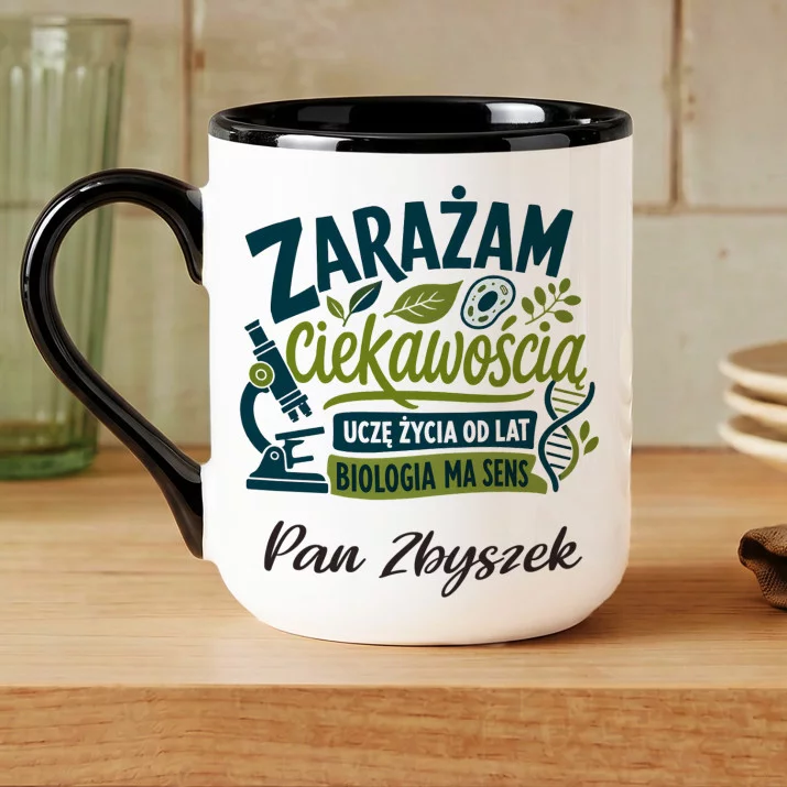 Kubek Personalizowany Dla Nauczyciela Biologii Prezent Na Dzień Nauczyciela Dla Mężczyzny: Zarażam Ciekawością