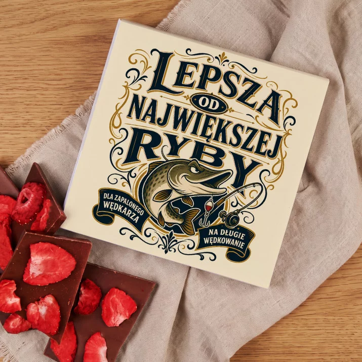 Czekolada Z Truskawkami Dla Rybaka Prezent Dla Mężczyzny: Wędkarski Szyld Retro Czekolada Z Truskawkami Dla Rybaka Prezent Dla Mężczyzny: Wędkarski Szyld Retro