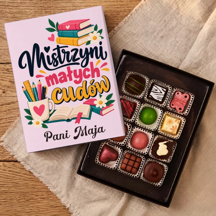 Praliny z Belgijskiej Czekolady Dla Nauczycielki Prezent Na Dzień Nauczyciela Dla Kobiety: Mistrzyni Małych Cudów Praliny z Belgijskiej Czekolady Dla Nauczycielki Prezent Na Dzień Nauczyciela Dla Kobiety: Mistrzyni Małych Cudów
