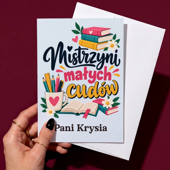 Kartka Personalizowana Dla Nauczycielki Prezent Na Dzień Nauczyciela Dla Kobiety: Mistrzyni Małych Cudów Kartka Personalizowana Dla Nauczycielki Prezent Na Dzień Nauczyciela Dla Kobiety: Mistrzyni Małych Cudów