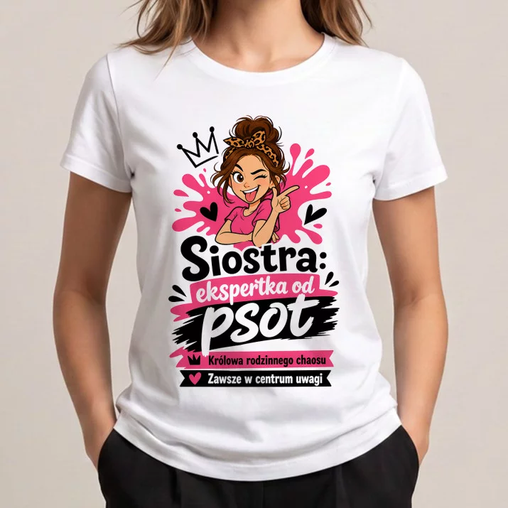 Koszulka Damska Biała Dla Siostry Prezent Dla Kobiety: Humor Siostrzanej Więzi