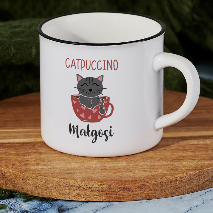Catpuccino - Kubek ceramiczny z czarnym rantem