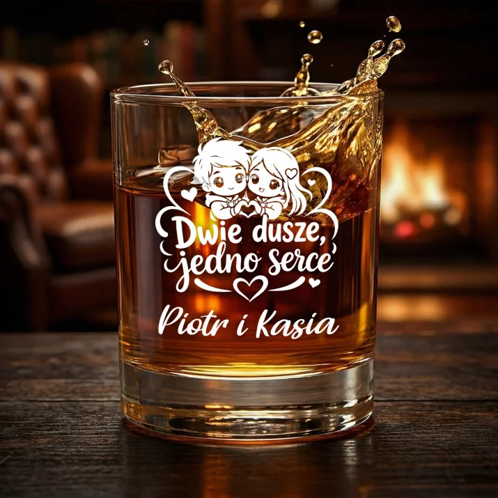 Szklanki Do Whisky z Grawerem Dla Zakochanych Prezent Dla Pary: Dwie Dusze, Jedno Serce