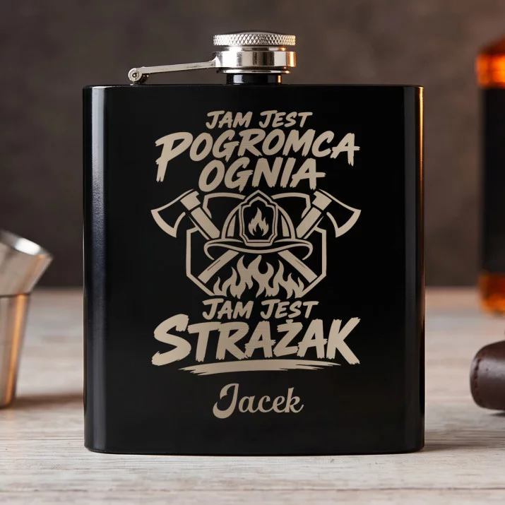 Piersiówka Z Grawerem Dla Strażaka Prezent Dla Mężczyzny: Jam Jest Pogromca Piersiówka Z Grawerem Dla Strażaka Prezent Dla Mężczyzny: Jam Jest Pogromca