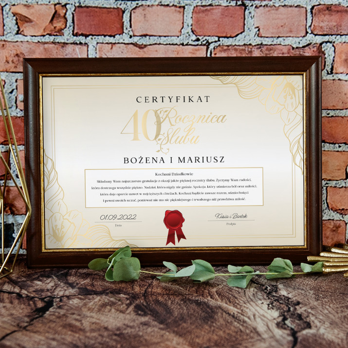 Certyfikat - Rocznica Ślubu Dziadków