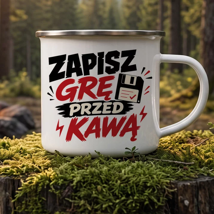 Kubek Emaliowany Dla Gracza Komputerowego Prezent Dla Mężczyzny: Gracz I Kawa