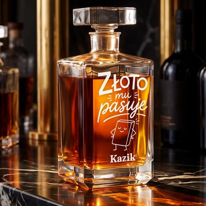 Karafka Do Whisky z Grawerem Na 50 Rocznicę Ślubu Prezent Dla Mężczyzny: Złoto Mu Pasuje