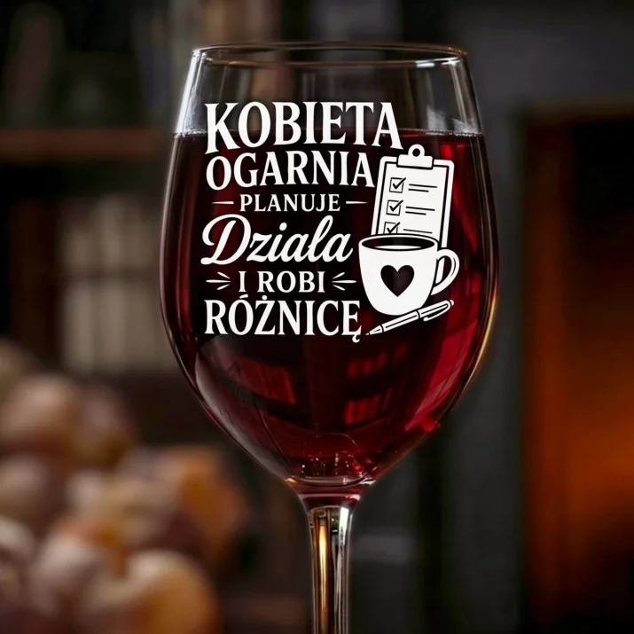 Kieliszek Do Wina Dla Koleżanki Z Pracy Prezent Dla Kobiety: Kobieta Ogarnia - Grawer