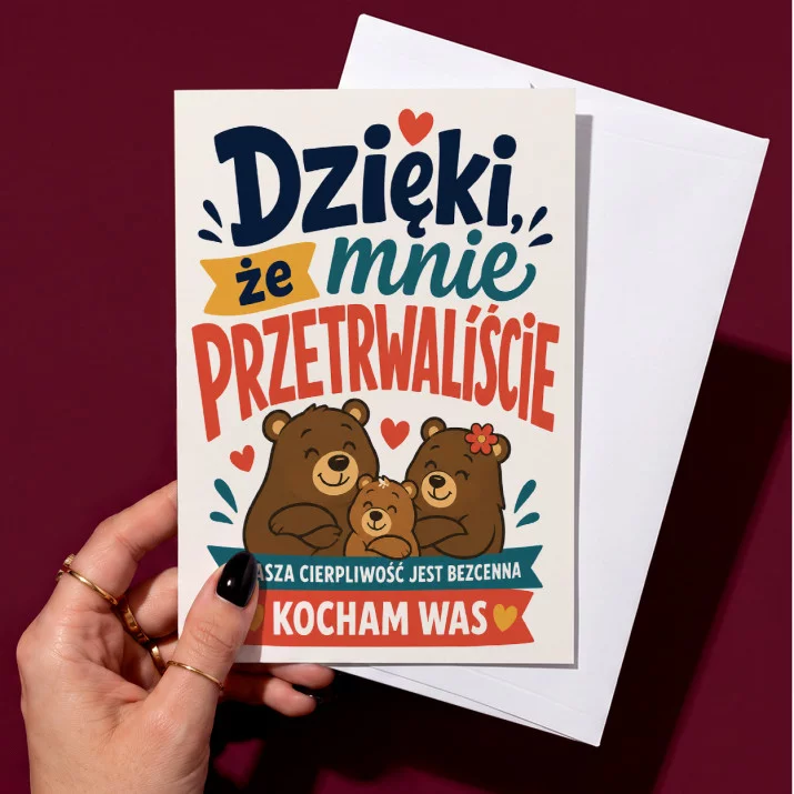 Kartka z Życzeniami Na Podziękowanie Dla Rodziców Dla Pary: Wdzięczny Humor Rodzinny