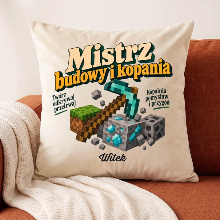 Poduszka Dekoracyjna Dla Fana Minecrafta Prezent Dla Mężczyzny: Mistrz Budowy I Kopania