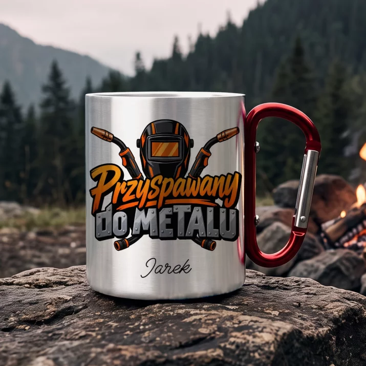 Kubek Metalowy z Karabińczykiem Dla Spawacza Prezent Dla Mężczyzny: Przyspawany Do Metalu